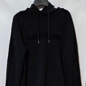 AX Armani Exchange Black Velvet Logo Hoodie - Size Missing-See Measurements